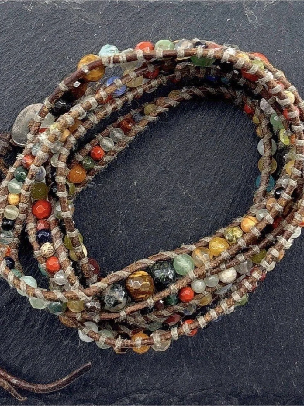 Chan Luu Graduated Multi Stone Natural Brown Leather Wrap Bracelet - Picture 2 of 11